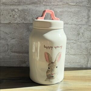 Rae Dunn Cream and Pink Happy Spring Bunny Jar